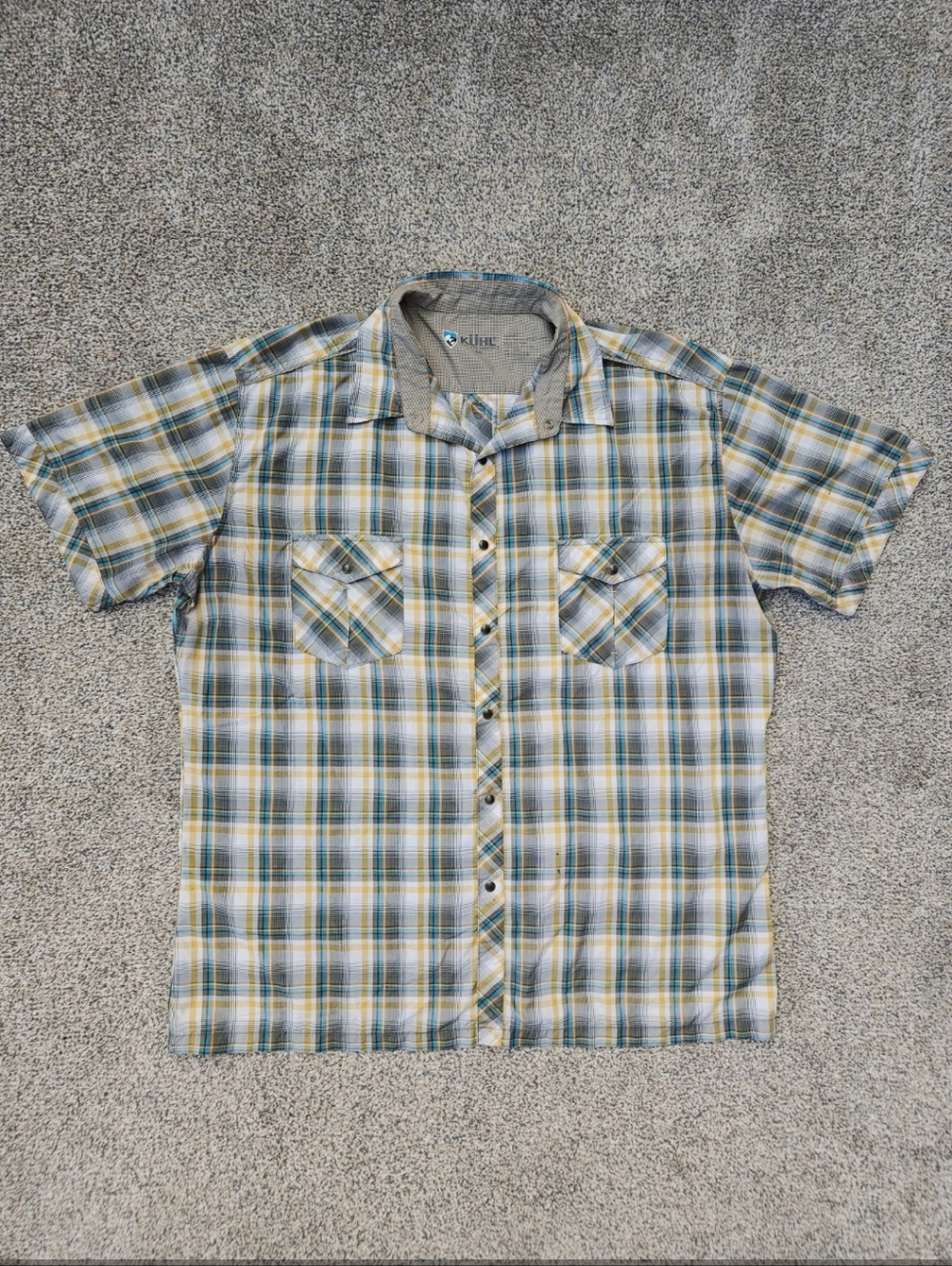 KUHL Konquer Shirt Skuba Gold Plaid Pearl Snap Eluxur Hiking Gorpcore Mens XXL